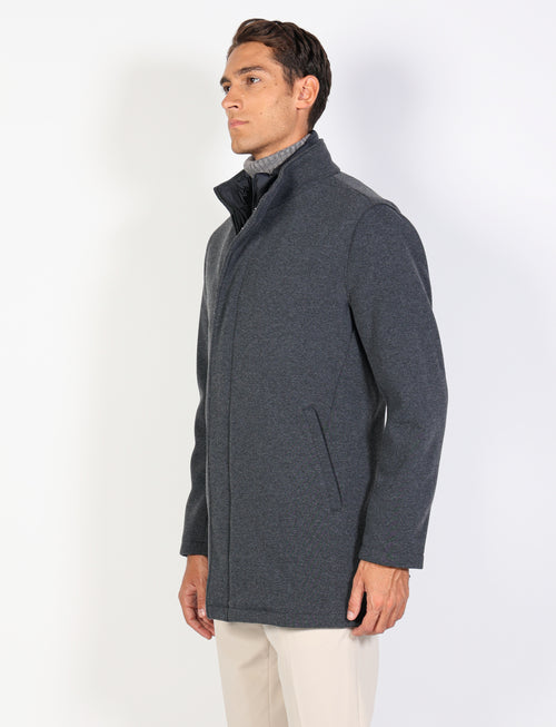 Knitted coat with removable bib 