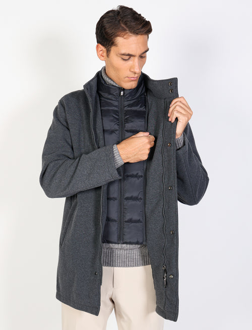 Knitted coat with removable bib 