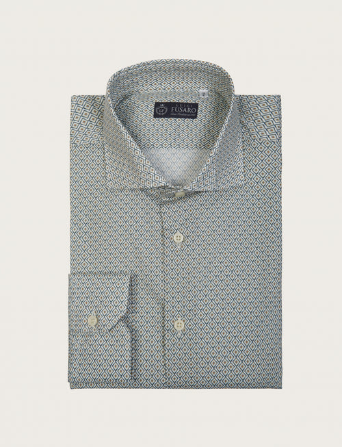 Stretch cotton geometric pattern shirt 