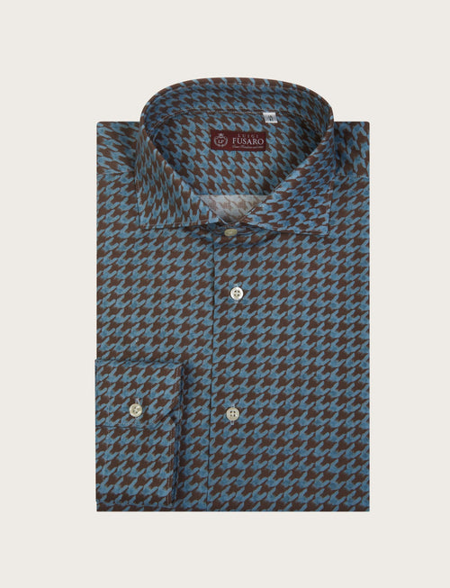 Camicia pied de poule in cotone stretch