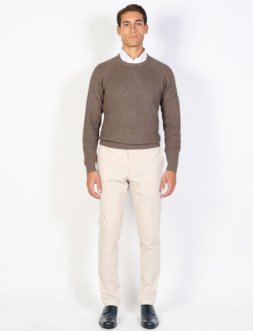 Ribbed cotton and wool crew neck sweater