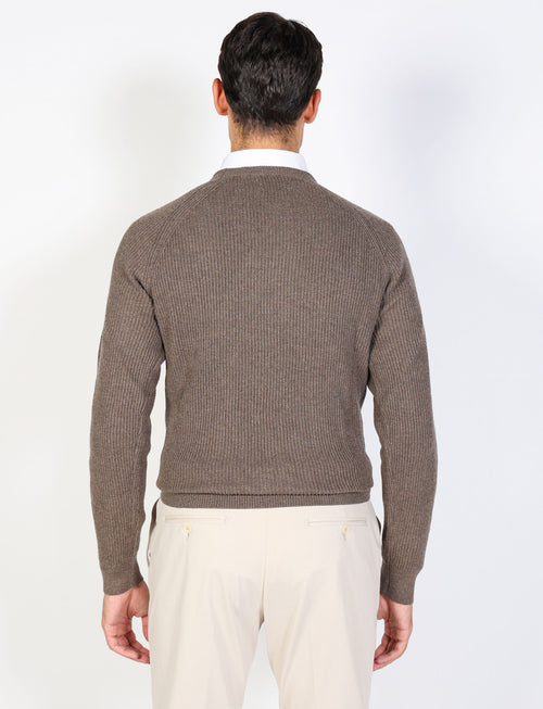 Ribbed cotton and wool crew neck sweater