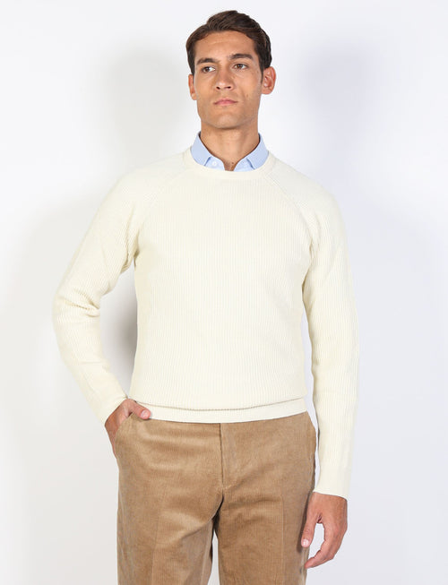 Ribbed cotton and wool crew neck sweater