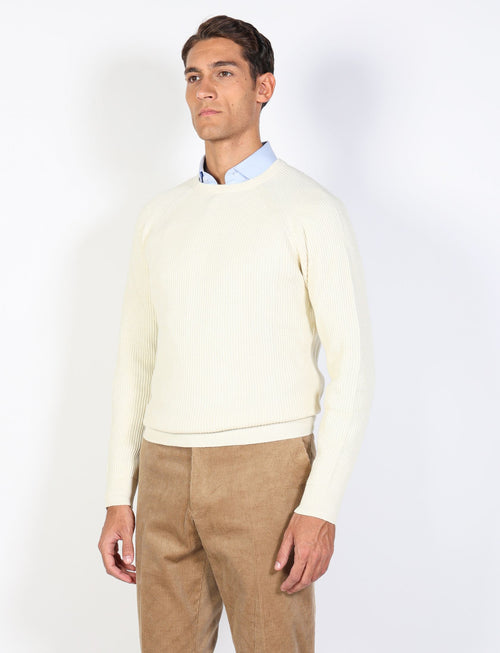 Ribbed cotton and wool crew neck sweater