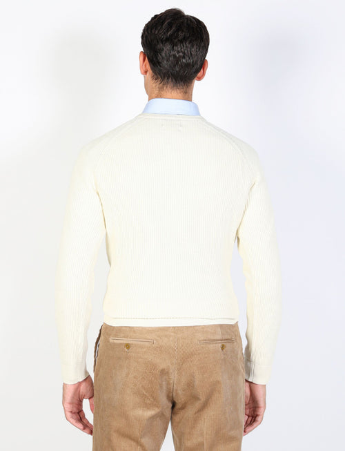 Ribbed cotton and wool crew neck sweater