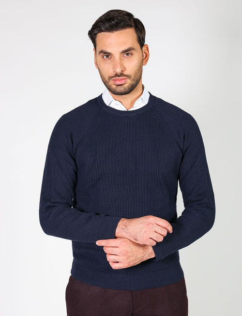 Ribbed cotton and wool crew neck sweater