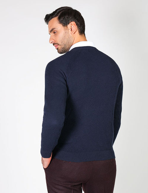 Ribbed cotton and wool crew neck sweater