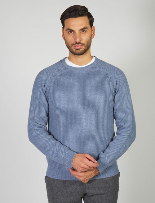 Ribbed cotton and wool crew neck sweater