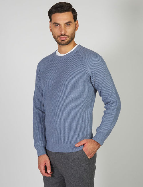 Ribbed cotton and wool crew neck sweater