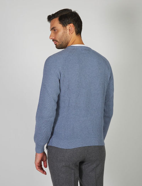 Ribbed cotton and wool crew neck sweater