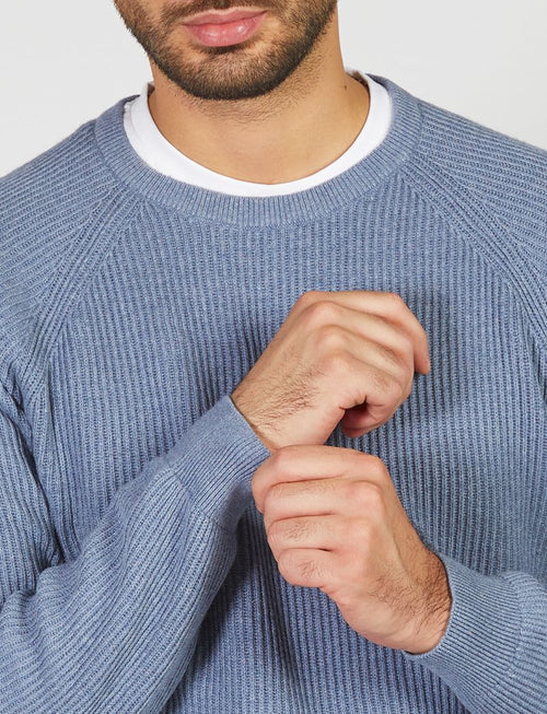 Ribbed cotton and wool crew neck sweater