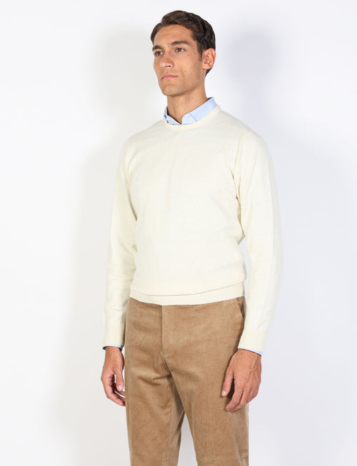 Crewneck sweater in cotton and thin wool 