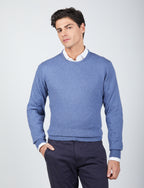 Crewneck sweater in cotton and thin wool 