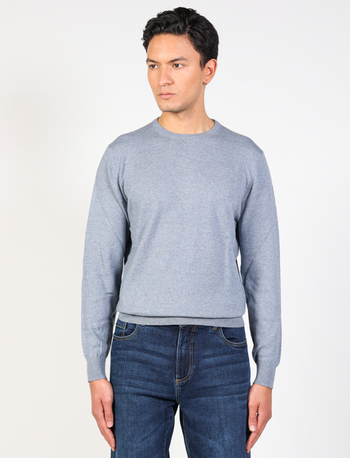 Crewneck sweater in cotton and thin wool 