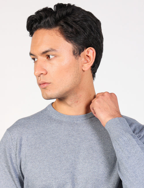 Crewneck sweater in cotton and thin wool 