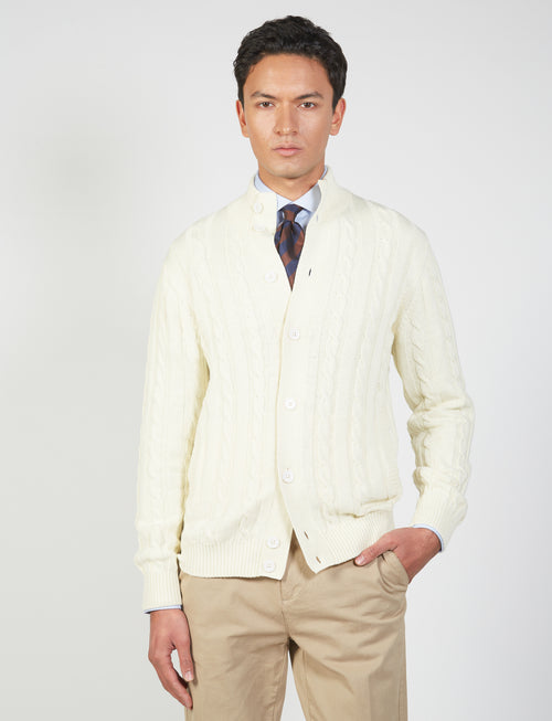 Cotton and wool cable knit cardigan 